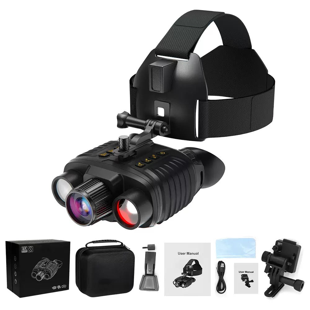 4K HD Night Vision Goggles | 36MP Digital Infrared Binoculars with 400–500m Range, 7-Level IR & Helmet Mount