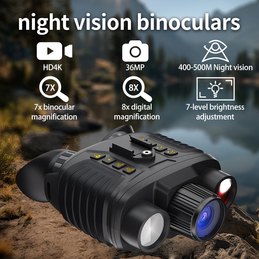 4K HD Night Vision Goggles | 36MP Digital Infrared Binoculars with 400–500m Range, 7-Level IR & Helmet Mount