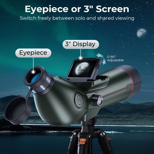 4K Digital Telescope | HD Moon, Bird & Star Watching Scope with Dual Screens