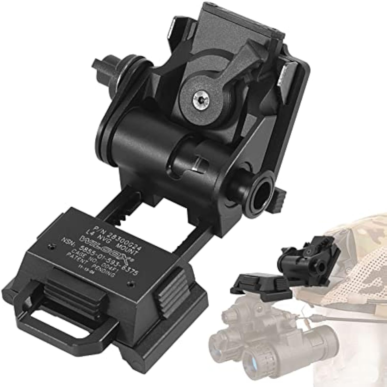 This matte black NVG helmet mount bracket by Striketact provides a stable and adjustable fit for night vision devices during tactical operations and outdoor activities, ensuring secure attachment on helmets in both urban and wilderness environments.