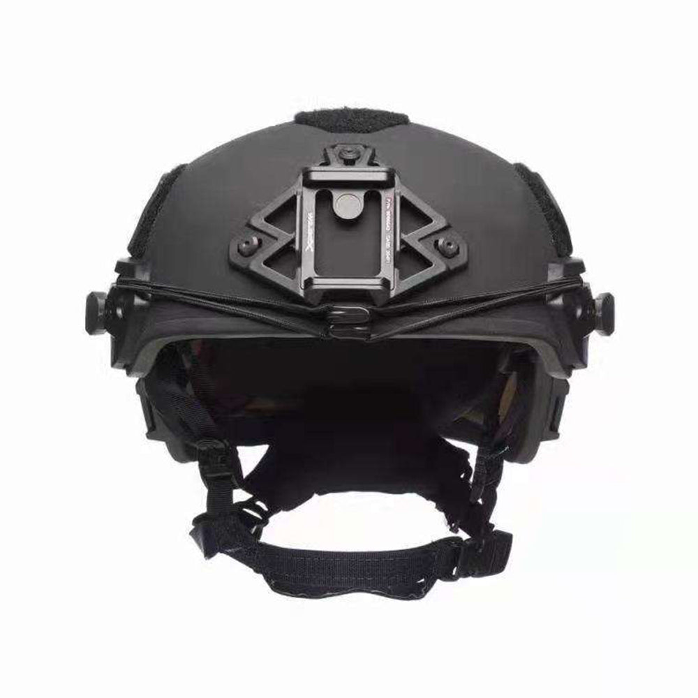 This image shows a black Outdoor Tactical Ballistic Helmet designed for full protection during tactical games, shooting, and security tasks by Striketact.