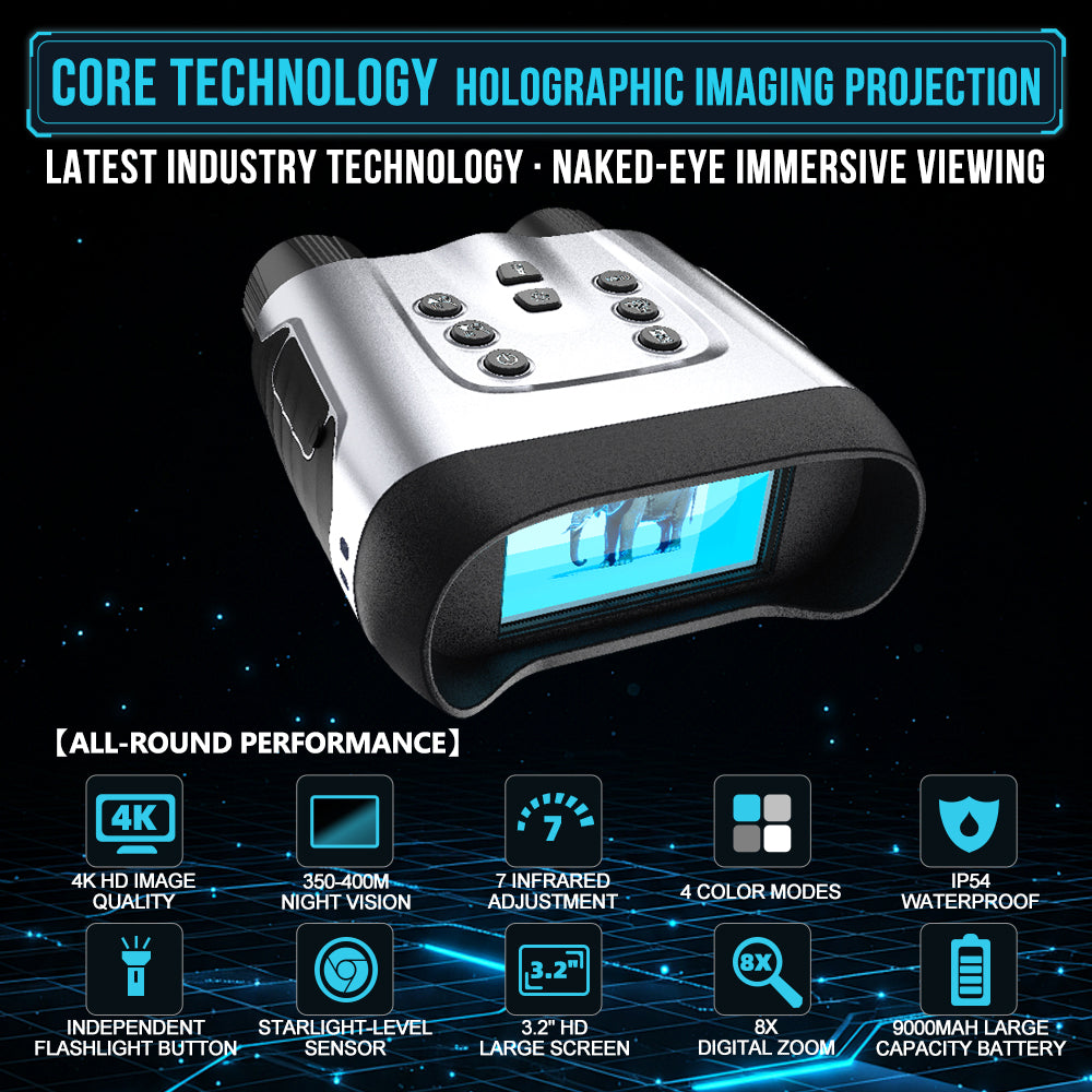 4K Holographic Night Vision Goggles with 3.2" Immersive Display, 400m IR Range & 9000mAh Battery