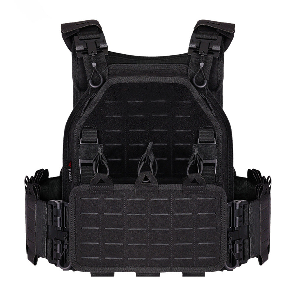 Get Tactical With This Emerson Laser-cut MOLLE Plate Carrier Vest! Multi-camo, Nylon, With Quick Release. One Size Fits Most.